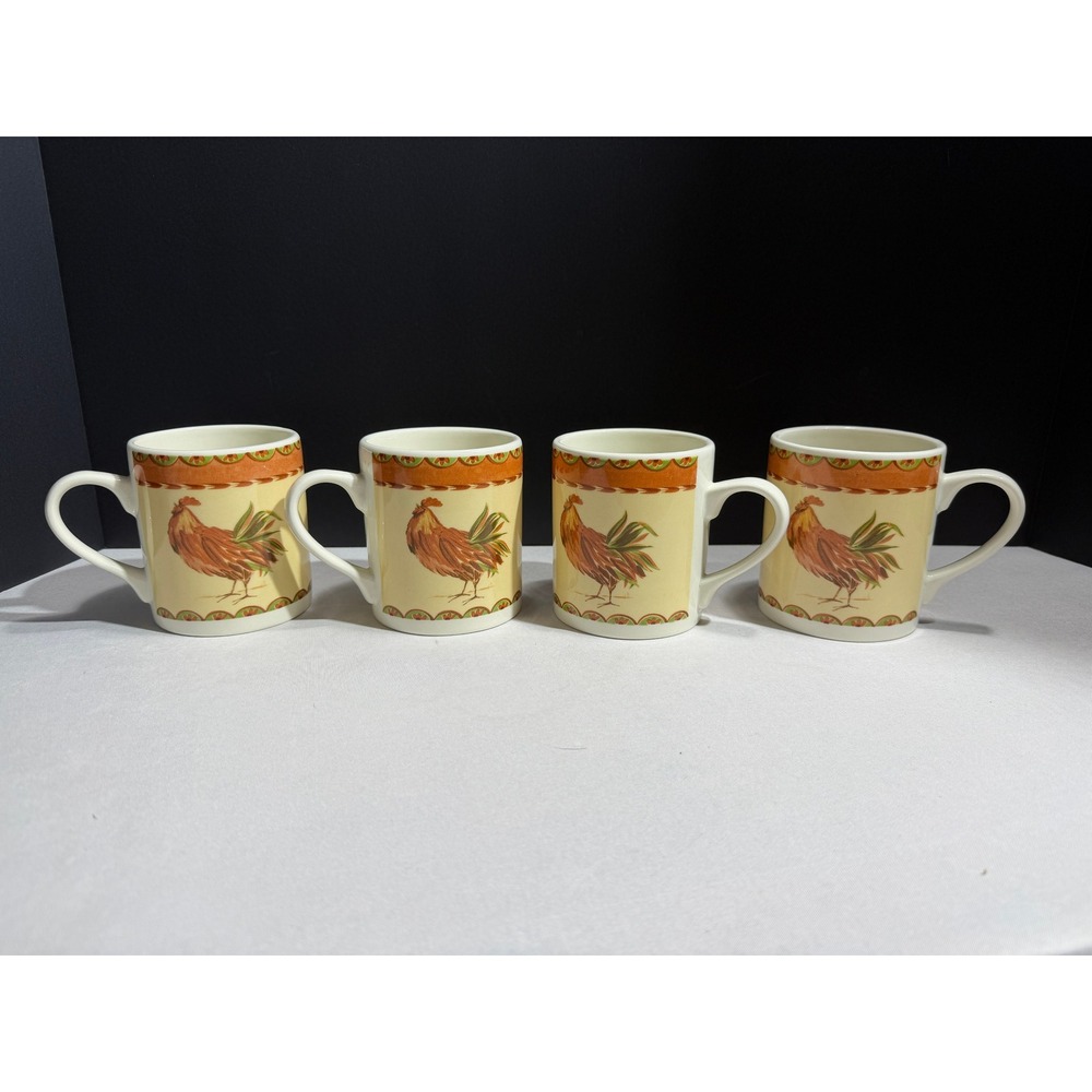 Queens Rooster Fine Earthenware Coffee Mugs Set of 4 Made in Colombia Farmhouse